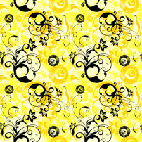 黄色背景花卉植物变形图案四方连续