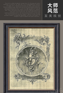 复古抽象镜中天使花纹艺术油画装饰图片