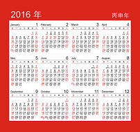 2016丙申年猴年农历日历模板设计图片
