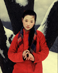 塔罗牌占卜的女人现代中国唯美乡村人物油画高