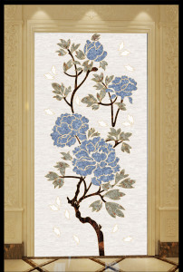 蓝色妖姬水刀拼花玄关大理石纹背景墙壁画