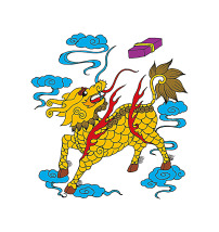 矢量古典中式花卉麒麟祥云吉祥图案